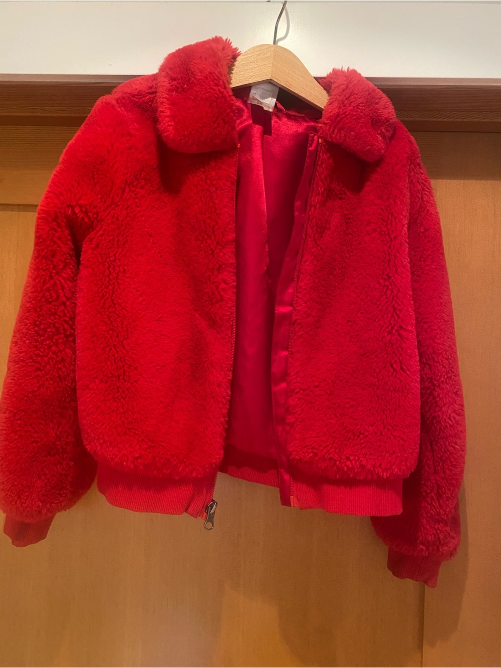 Hanna Andersson Kids Red Faux Fur Bomber Jacket